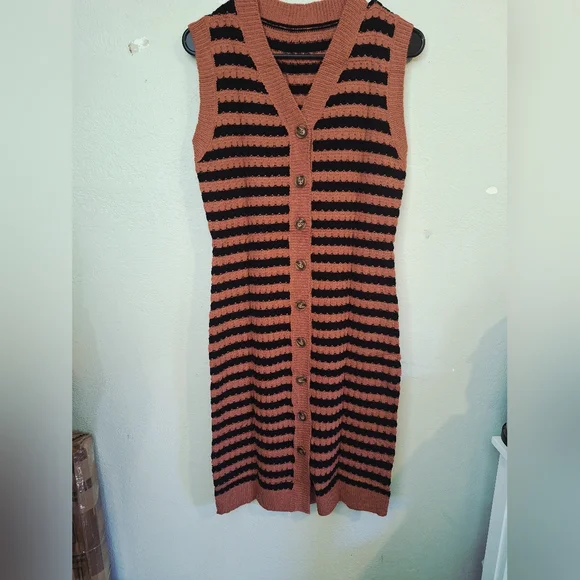 NWOT Striped Black and Rust Button-Down Knit Cardigan - Picture 6 of 7